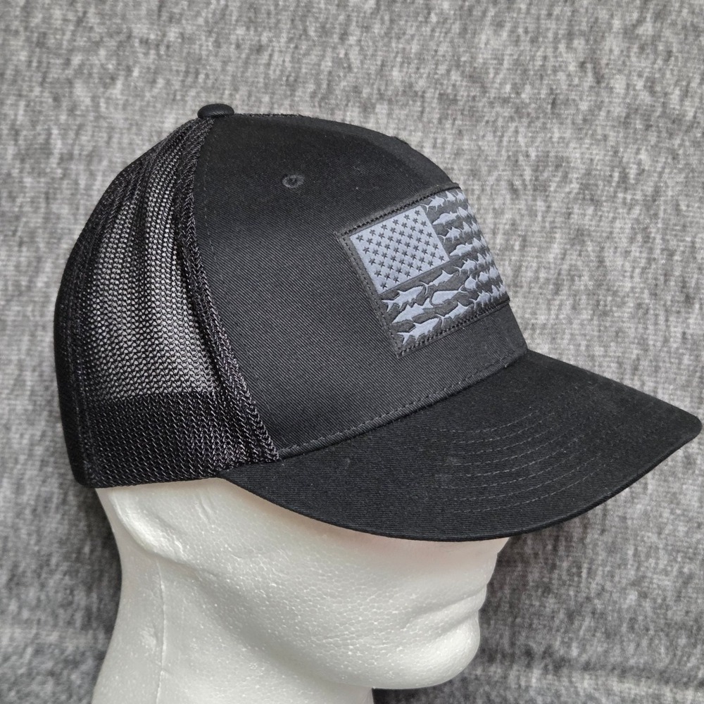 Columbia Baseball Cap Men L/XL Black PFG Flexfit Fish American Flag Mesh CU9144 - Picture 3 of 7